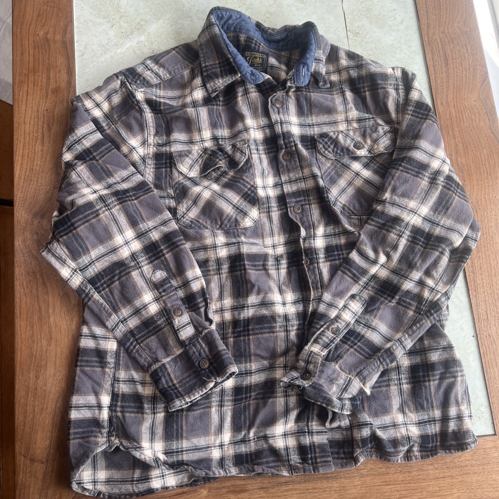 Jacks Mfg Heritage Flannel Shirt Mens XL Brown Gray Plaid Long Sleeve Button